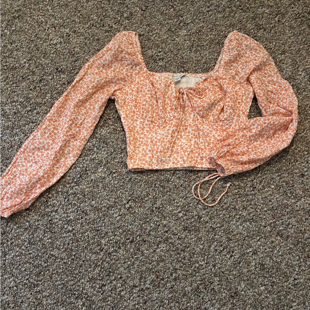 American Eagle Outfitters Pink Long Sleeve Crop Blouse